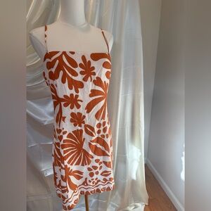 Lost + Wander White and Brown Floral Midi Dress